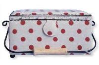 Boite  couture Luxe pois rouges, poigne mtal & bois