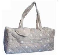 Sac  ouvrage tissu marron,  fleurs blanches