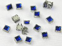 Strass  Griffes, carrs argents et pierre bleue, 8 mm