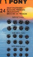 Assortiment de 24 pressions Noir, tailles 5, 6 et 7 mm