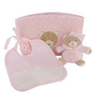 Bote Cadeaux : Doudou, Bavoir et Trousse coloris Rose ou Bleu