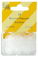 Boutons Pression Plastique Blanc 13 mm Bohin, 15 unités