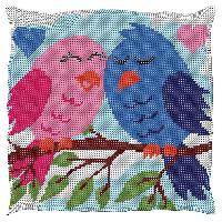 Couple d Oiseaux, kit coussin canevas soudan Luc