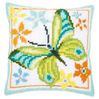 Papillon Vert, kit coussin canevas Vervaco