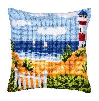 La plage au Phare, kit coussin canevas Vervaco