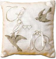 Coeurs & Oiseaux, kit coussin de mariage  broder Luc