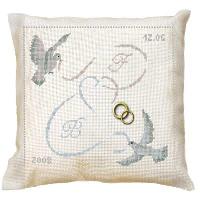 Les Oiseaux au Ruban, kit coussin mariage  broder Luc