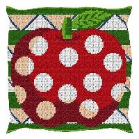 Pomme Rouge  Pois Blancs, kit coussin canevas Luc Crations