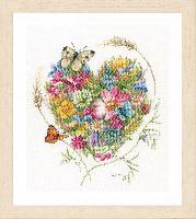 Coeur de Fleurs, kit broderie sur toile de Lin Lanarte