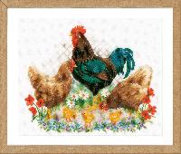 Coq et Poulets, kit broderie au point compt Vervaco