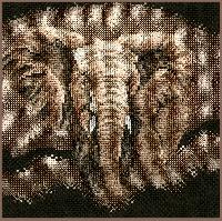 Elphant chassant, kit broderie sur toile tamine Lanarte