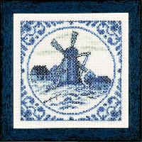 Moulin à Vent en Bleu Delft, kit broderie sur toile Aïda 7 pts/cm Lanarte