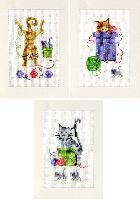 Chats ludiques, lot de 3 cartes de voeux  broder Vervaco