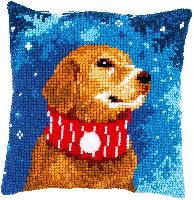 Chien avec charpe, kit coussin canevas Vervaco