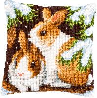 Lapins dans la Neige, kit coussin canevas Vervaco