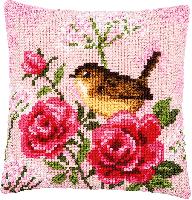 Oiseau et Roses, kit coussin canevas Vervaco