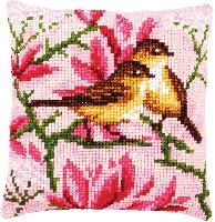 Oiseaux et Magnolia, kit coussin canevas Vervaco