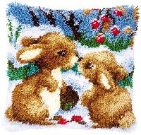 Lapins dans la Neige, kit coussin point nou Vervaco