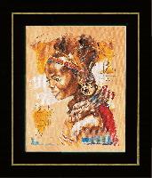 Femme Africaine, kit point de croix compt sur toile tamine imprime, Lanarte Re