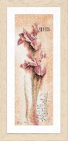 Iris Botanique, kit point de croix compt sur toile de Lin imprime, Lanarte