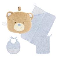 Kit Trousse Ours : bavoir, gant et serviette, coloris Blanc, Rose ou Bleu