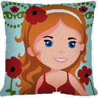 La Fille aux Coquelicots, kit coussin canevas Seg de Paris