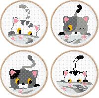 4 tableautins Petits Chats, kit point de croix Princesse