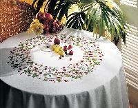 Fruits Rouges, nappe " Margot Broderie " Coton Blanc, Borde Dentelle, Ronde 160 cm 