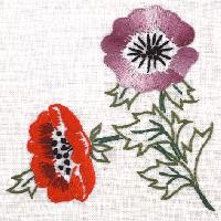 Fleurs Rouges & Violettes, napperon bord Dentelle  broder Luc Cration