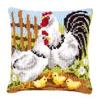 Famille de poules  la ferme, kit coussin canevas Vervaco