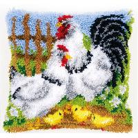 Famille de Poules, kit coussin au point nou Vervaco