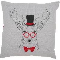 Cerf aux lunettes rouges, kit coussin  broder Vervaco