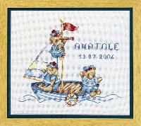 Tableau naissance ours marin, kit  broder point de croix Princesse