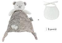 Doudou Ours triangle avec bavoir  broder, coloris Rose - Bleu ou Ecru