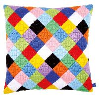 Motif damier color, kit coussin point lanc