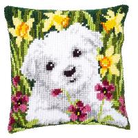 Westie dans les Jonquilles, kit coussin canevas Vervaco